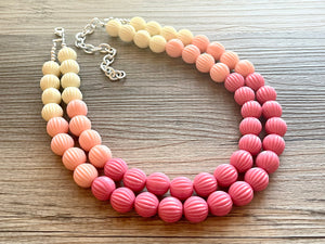 Pink Cupcake Frosting Ombré Chunky Statement jewelry, Big bib beaded jewelry, Double Strand Statement Necklace earrings, bridesmaid wedding