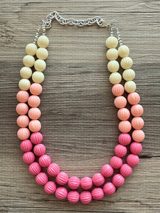 Pink Cupcake Frosting Ombré Chunky Statement jewelry, Big bib beaded jewelry, Double Strand Statement Necklace earrings, bridesmaid wedding