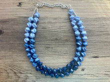 Load image into Gallery viewer, Blue Cupcake Frosting Ombré Chunky Statement jewelry, Big bib beaded jewelry, Double Strand Statement Necklace navy blue, bridesmaid wedding