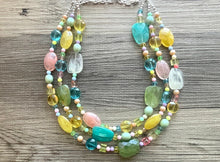 Load image into Gallery viewer, Spring Statement Necklace, Colorful Beaded Necklace, Chunky bib necklace, pastel necklace, pastel jewelry, bridesmaid necklace