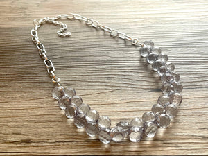 SALE! Gray Bubble Necklace, Chunky Statement Jewelry, single strand gray resin bead necklace