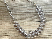 Load image into Gallery viewer, SALE! Gray Bubble Necklace, Chunky Statement Jewelry, single strand gray resin bead necklace