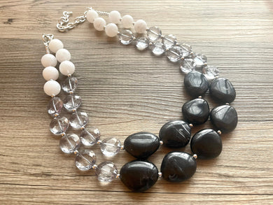 Long Black Gray White Ombre Necklace, Chunky Statement Jewelry, beaded acrylic beaded necklace, neutral jewelry