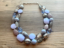 Load image into Gallery viewer, Periwinkle &amp; Gray Chunky Statement Necklace, multi Strand Beaded Jewelry, purple gray jewelry, bib beaded lavender smoke necklace