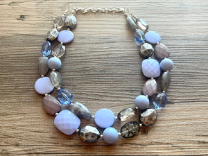 Periwinkle & Gray Chunky Statement Necklace, multi Strand Beaded Jewelry, purple gray jewelry, bib beaded lavender smoke necklace