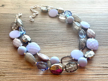 Load image into Gallery viewer, Periwinkle &amp; Gray Chunky Statement Necklace, multi Strand Beaded Jewelry, purple gray jewelry, bib beaded lavender smoke necklace