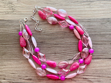 Blush Pink + Hot Pink Statement jewelry set, Chunky Beaded Necklace, pink Jewelry, Spring Jewelry Necklace, light pink Necklace, baby pink