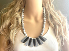 Load image into Gallery viewer, Gray White &amp; Black Chunky Statement Necklace, Big beaded jewelry, Single Strand Statement Necklace, Bib geometric gray bridesmaid wedding