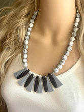 Load image into Gallery viewer, Gray White &amp; Black Chunky Statement Necklace, Big beaded jewelry, Single Strand Statement Necklace, Bib geometric gray bridesmaid wedding