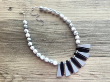 Load image into Gallery viewer, Gray White &amp; Black Chunky Statement Necklace, Big beaded jewelry, Single Strand Statement Necklace, Bib geometric gray bridesmaid wedding