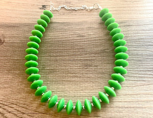 Mod Green Statement Necklace, Single Strand necklace Chunky Jewelry, kelly green jewelry, beaded necklace, green necklace silver beaded