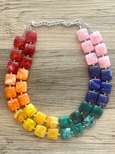 Load image into Gallery viewer, COLORFUL Triple Rainbow Beaded Necklace Jewelry, Chunky statement necklace, big beaded necklace, rainbow jewelry, rainbow baby confetti