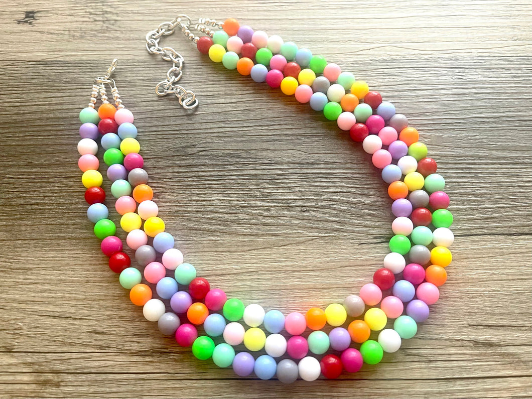 Rainbow Statement Necklace, colorful chunky jewelry, rainbow necklace, multi strand pride chunky beaded necklace, bubble necklace