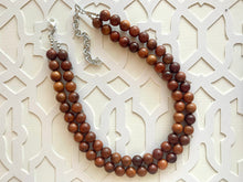 Load image into Gallery viewer, 2 Strand Wood Beaded Necklace, brown Jewelry Chunky statement necklace, big beaded necklace jewelry, natural smooth wood earrings