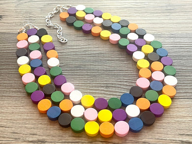Colorful Wood Statement Necklace, Chunky Beaded Necklace, colorful Jewelry, rainbow necklace, multi color Necklace, beaded necklace jewelry