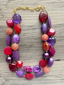 Jazz Club Chunky Statement Necklace Beaded Jewelry, red maroon purple jewelry bridesmaid bib wedding cranberry eggplant double strand