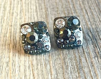 Black & Gray Rhinestone Stud earrings, rectangle earrings, post back jewelry, collage earrings jewelry, stud earrings Crystal diamond