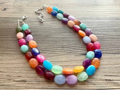 Colorful Gem Statement Necklace, Chunky Beaded Necklace, colorful Jewelry, rainbow necklace, multi color Necklace, beaded necklace jewelry