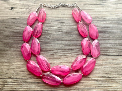 Big Bead pink Necklace, Double Strand Statement Jewelry, magenta blush Chunky bib bridesmaid everyday bubble jewelry hot pink