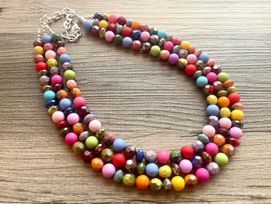 Rainbow Statement Necklace, colorful chunky jewelry, rainbow necklace, multi strand pride chunky beaded necklace, bubble necklace