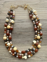 Load image into Gallery viewer, Cookie Dough Fudge Neutral Statement Necklace, chunky beaded jewelry, chunky black brown white necklace, color block beaded necklace jewelry