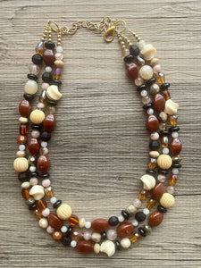 Cookie Dough Fudge Neutral Statement Necklace, chunky beaded jewelry, chunky black brown white necklace, color block beaded necklace jewelry