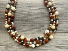 Load image into Gallery viewer, Cookie Dough Fudge Neutral Statement Necklace, chunky beaded jewelry, chunky black brown white necklace, color block beaded necklace jewelry