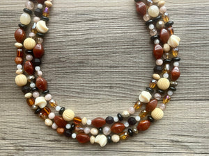 Cookie Dough Fudge Neutral Statement Necklace, chunky beaded jewelry, chunky black brown white necklace, color block beaded necklace jewelry