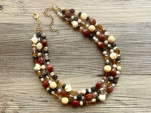 Load image into Gallery viewer, Cookie Dough Fudge Neutral Statement Necklace, chunky beaded jewelry, chunky black brown white necklace, color block beaded necklace jewelry