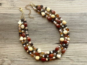 Cookie Dough Fudge Neutral Statement Necklace, chunky beaded jewelry, chunky black brown white necklace, color block beaded necklace jewelry