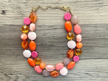 Load image into Gallery viewer, Melon Sherbet Statement Necklace, chunky bib beaded jewelry, neutral jewelry, pink white gold peach painted necklace, beaded acrylic jewelry