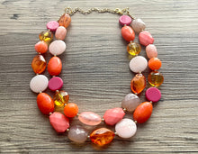 Load image into Gallery viewer, Melon Sherbet Statement Necklace, chunky bib beaded jewelry, neutral jewelry, pink white gold peach painted necklace, beaded acrylic jewelry