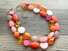 Load image into Gallery viewer, Melon Sherbet Statement Necklace, chunky bib beaded jewelry, neutral jewelry, pink white gold peach painted necklace, beaded acrylic jewelry