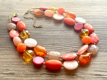 Load image into Gallery viewer, Melon Sherbet Statement Necklace, chunky bib beaded jewelry, neutral jewelry, pink white gold peach painted necklace, beaded acrylic jewelry