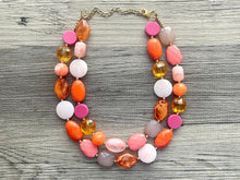 Load image into Gallery viewer, Melon Sherbet Statement Necklace, chunky bib beaded jewelry, neutral jewelry, pink white gold peach painted necklace, beaded acrylic jewelry