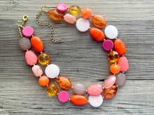 Load image into Gallery viewer, Melon Sherbet Statement Necklace, chunky bib beaded jewelry, neutral jewelry, pink white gold peach painted necklace, beaded acrylic jewelry