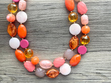 Load image into Gallery viewer, Melon Sherbet Statement Necklace, chunky bib beaded jewelry, neutral jewelry, pink white gold peach painted necklace, beaded acrylic jewelry