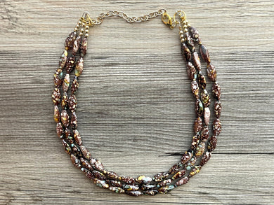 Tie Dye Brown Statement Necklace, chocolate mint beaded chunky bib jewelry, brown dyed necklace, brown necklace, neutral necklace