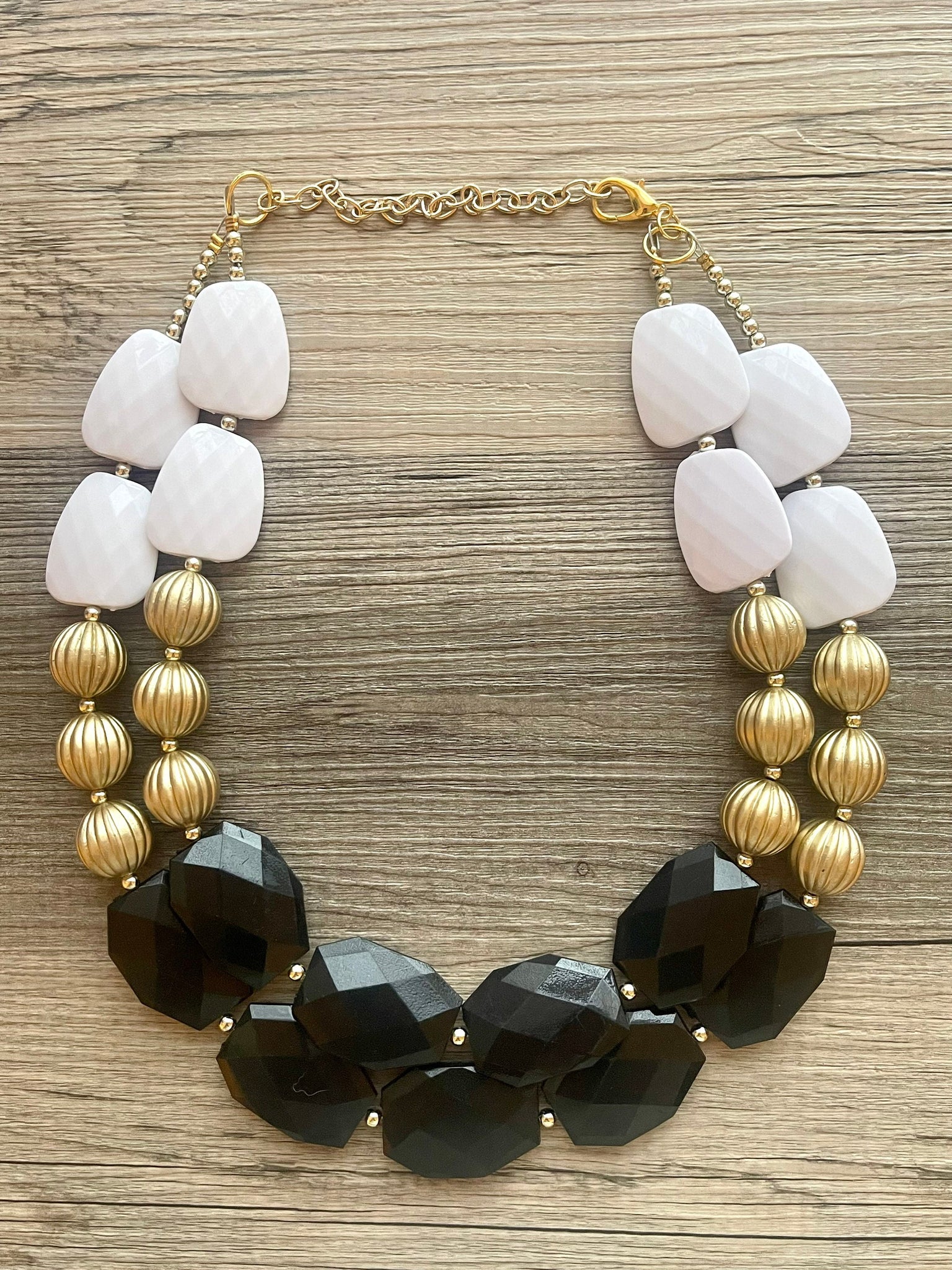 Burnished Gold Chunky Statement Necklace & Earring Set With Multiple Ornate  Chains & Mirrored Stones - Fringe, Flowers and Frills