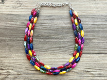 Load image into Gallery viewer, Rainbow Tie Dye Beaded Necklace, Colorful Jewelry, Chunky statement necklace, big beaded necklace, rainbow jewelry, rainbow baby confetti