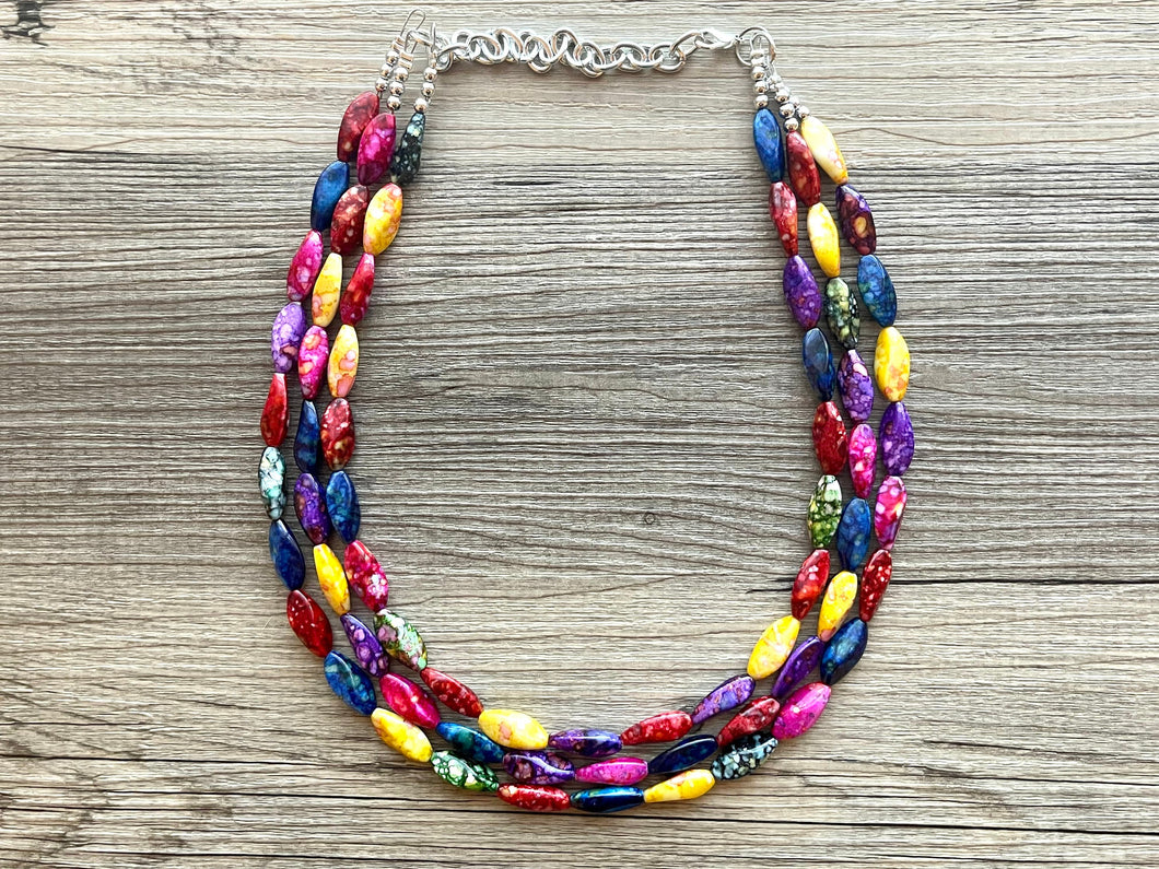 Rainbow Tie Dye Beaded Necklace, Colorful Jewelry, Chunky statement necklace, big beaded necklace, rainbow jewelry, rainbow baby confetti