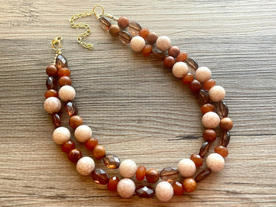 Fall Statement Necklace, brown double strand chunky jewelry, geometric acrylic beaded gold necklace, honey butter cream tortoise shell