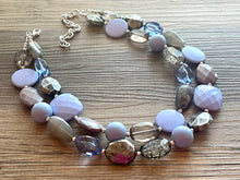 Load image into Gallery viewer, Periwinkle &amp; Gray Chunky Statement Necklace, multi Strand Beaded Jewelry, purple gray jewelry, bib beaded lavender smoke necklace