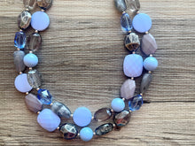 Load image into Gallery viewer, Periwinkle &amp; Gray Chunky Statement Necklace, multi Strand Beaded Jewelry, purple gray jewelry, bib beaded lavender smoke necklace