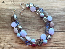 Load image into Gallery viewer, Periwinkle &amp; Gray Chunky Statement Necklace, multi Strand Beaded Jewelry, purple gray jewelry, bib beaded lavender smoke necklace