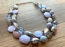 Load image into Gallery viewer, Periwinkle &amp; Gray Chunky Statement Necklace, multi Strand Beaded Jewelry, purple gray jewelry, bib beaded lavender smoke necklace