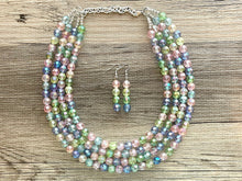 Load image into Gallery viewer, Pastel Picnic Statement Necklace, Colorful Beaded Necklace, Chunky bib necklace, pastel necklace, pastel jewelry, bridesmaid necklace