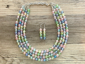 Pastel Picnic Statement Necklace, Colorful Beaded Necklace, Chunky bib necklace, pastel necklace, pastel jewelry, bridesmaid necklace