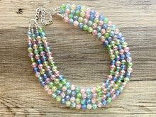 Load image into Gallery viewer, Pastel Picnic Statement Necklace, Colorful Beaded Necklace, Chunky bib necklace, pastel necklace, pastel jewelry, bridesmaid necklace