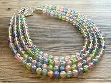 Load image into Gallery viewer, Pastel Picnic Statement Necklace, Colorful Beaded Necklace, Chunky bib necklace, pastel necklace, pastel jewelry, bridesmaid necklace